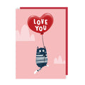 Love You Cat Balloon Love Card