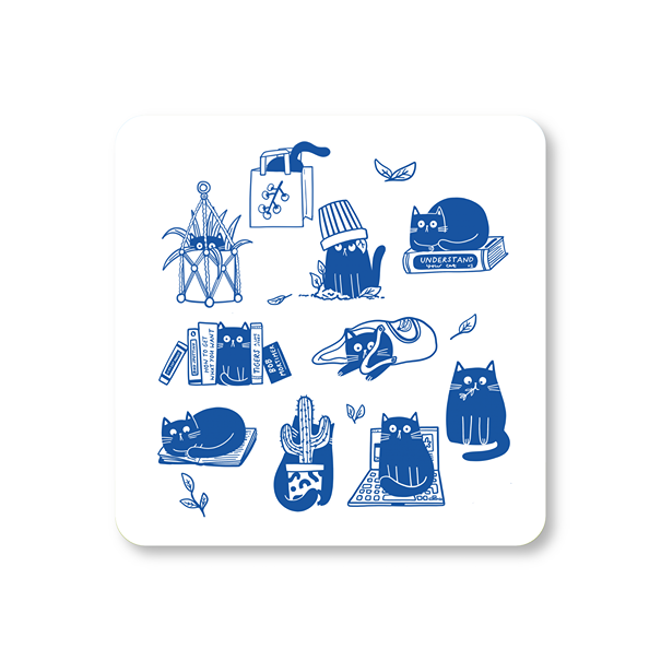 Cats, Books and Plants Coaster