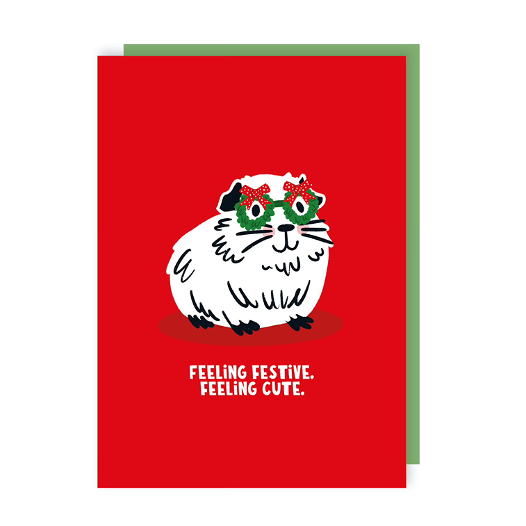 Guinea Pig In Glasses Christmas Card